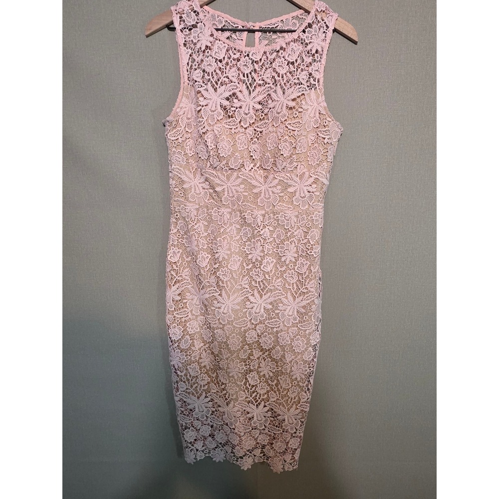 Bisou Bisou Michele Bohbot Pink Floral Lace Sleeveless Sheath Dress Size 8